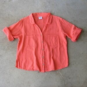 Neon Coral Orange Boxy Button Up Shirt